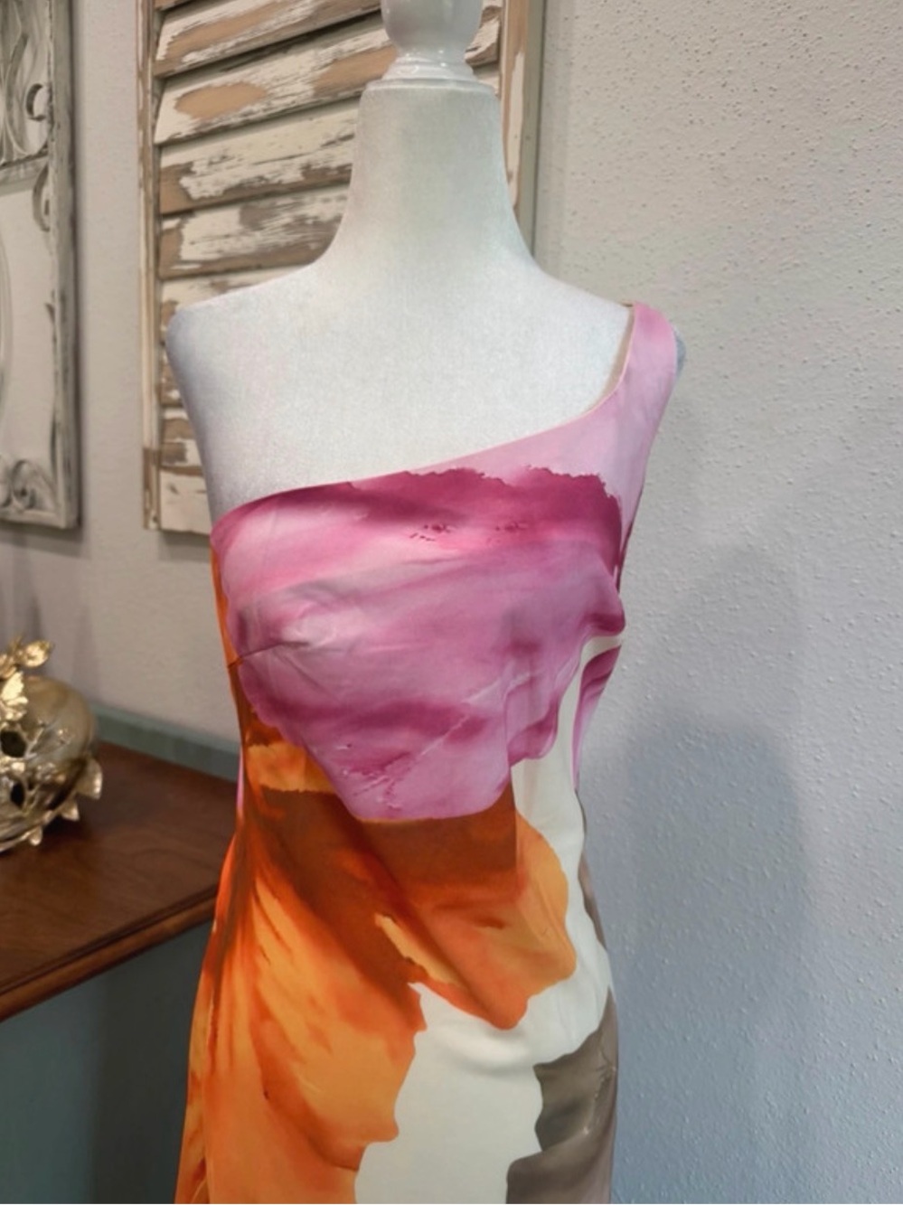 ✨ NWT IMMENSE Abstract Watercolor Floral One-Shoulder Maxi Dress ✨ - Picture 3 of 6